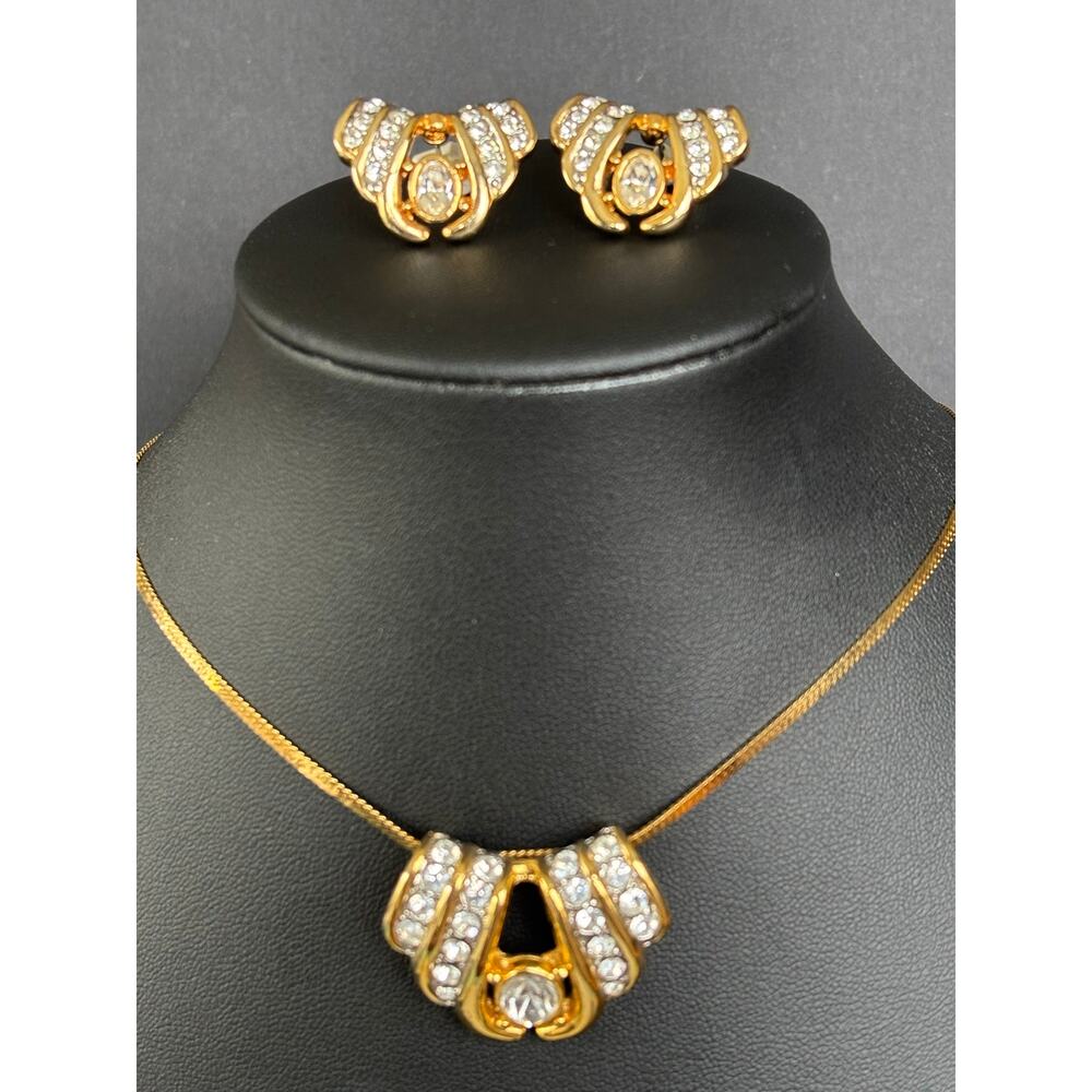 Vintage Rhinestone Crystal MONET Necklace Earring Set NEW 1980's